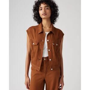 $80 Levi’s Shrunken 90s Linen Blend Vest - Brown - Small